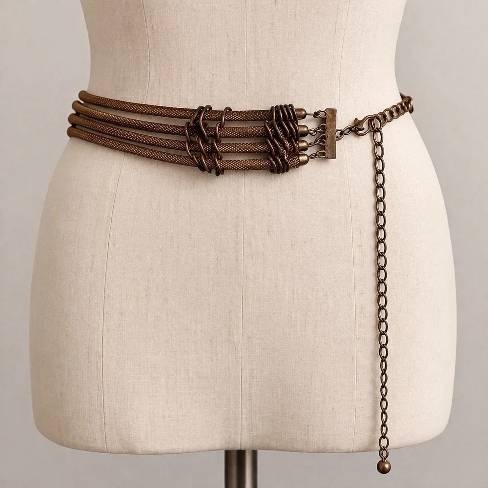 Vintage Bronze Mesh Chain Belt‎ Multi Strand Boho Statement Waist Adjustable